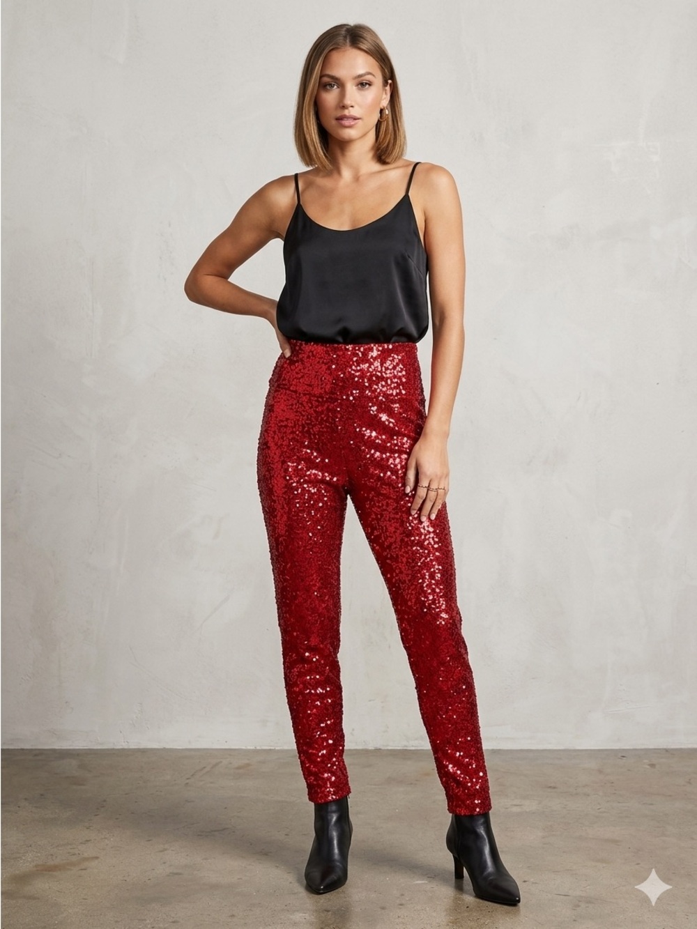 High Waisted Red Sequin Pants Fully Lined Multiple Sizes NWT